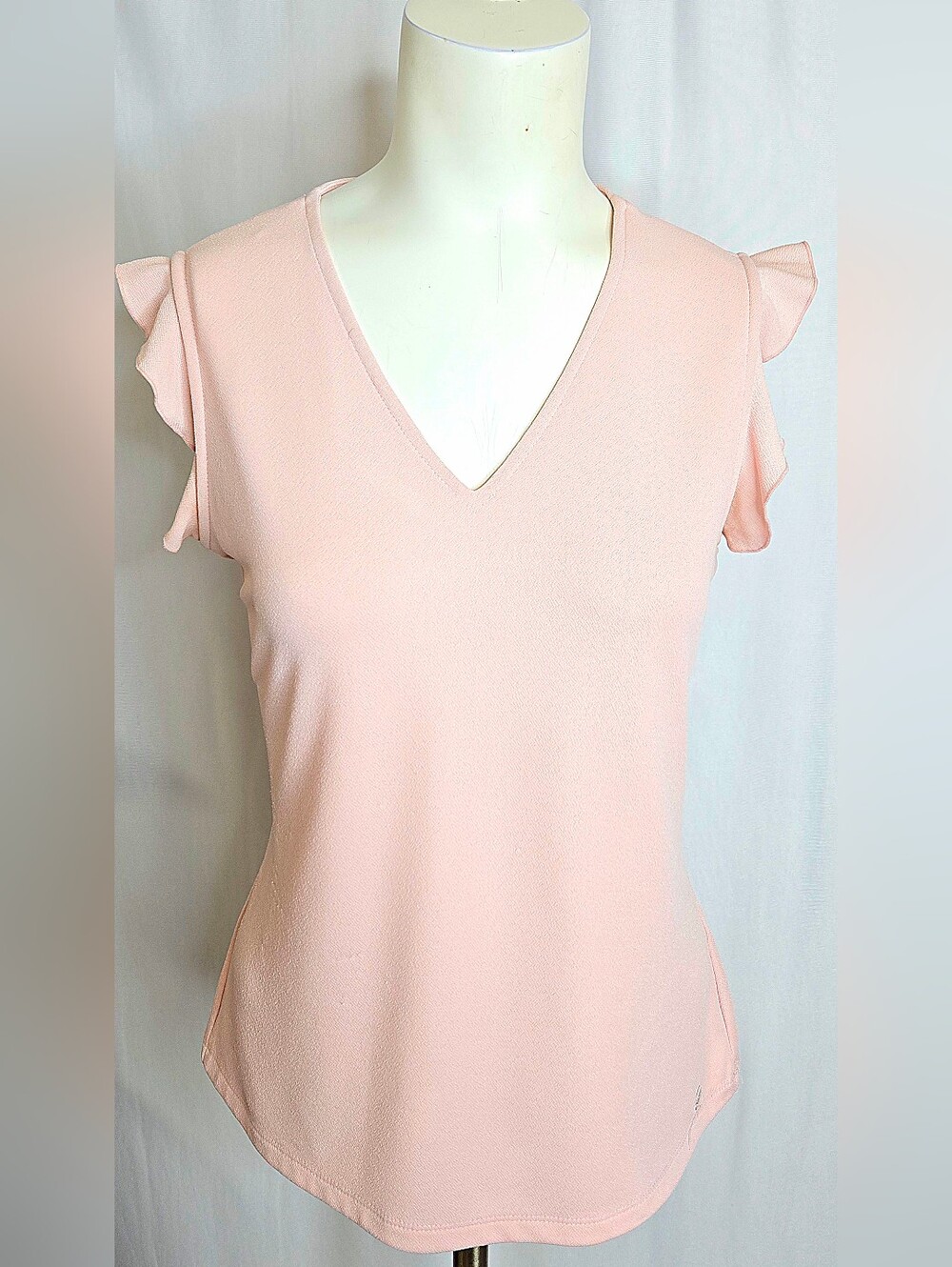 Calvin Klein Flutter Ruffle Sleeve V Neck Blouse Blush Pink S NWOT